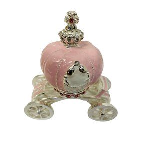 Jewelry Box Princess Cinderella Faux Crystal Pumpkin Carriage Pink 3" to 4"